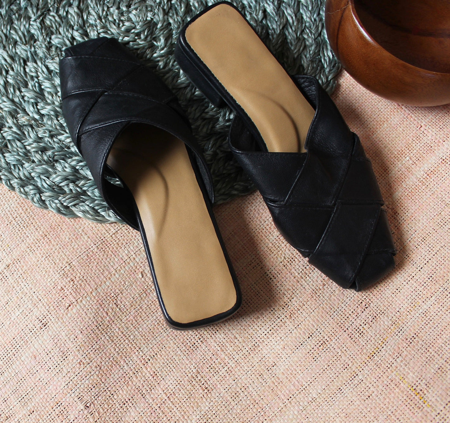 Woven Square Toe Mules