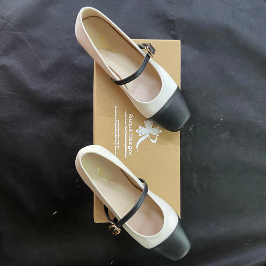 Square Toe Two-Tone Mary Jane Flats